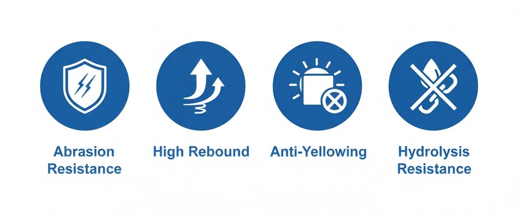 Key Features: Abrasion, Rebound, Anti-yellowing, Hydrolysis Resistance